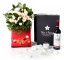 Caja regalo 12 rosas blancas + Nestlé grande + vino Rioja_caja-pequeña-negra-+-12-blancas-+-bombones-+-vela-+-tinto