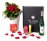 Caja regalo10 rosas rojas + Nestlé + Durex + vino blanco_caja-negra-pequeña-+-10-rojas-+-bombones-+-durex-+-velas-+-blanco